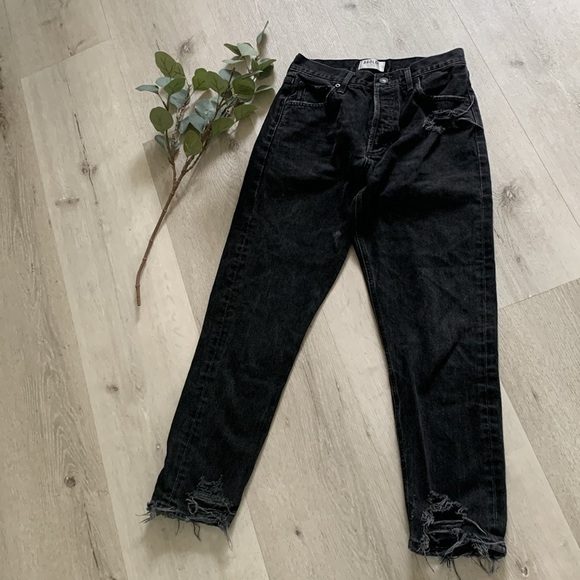 Agolde Jamie high rise jeans size 27 distressed Black Wash Classic Tapered Denim - Picture 10 of 16